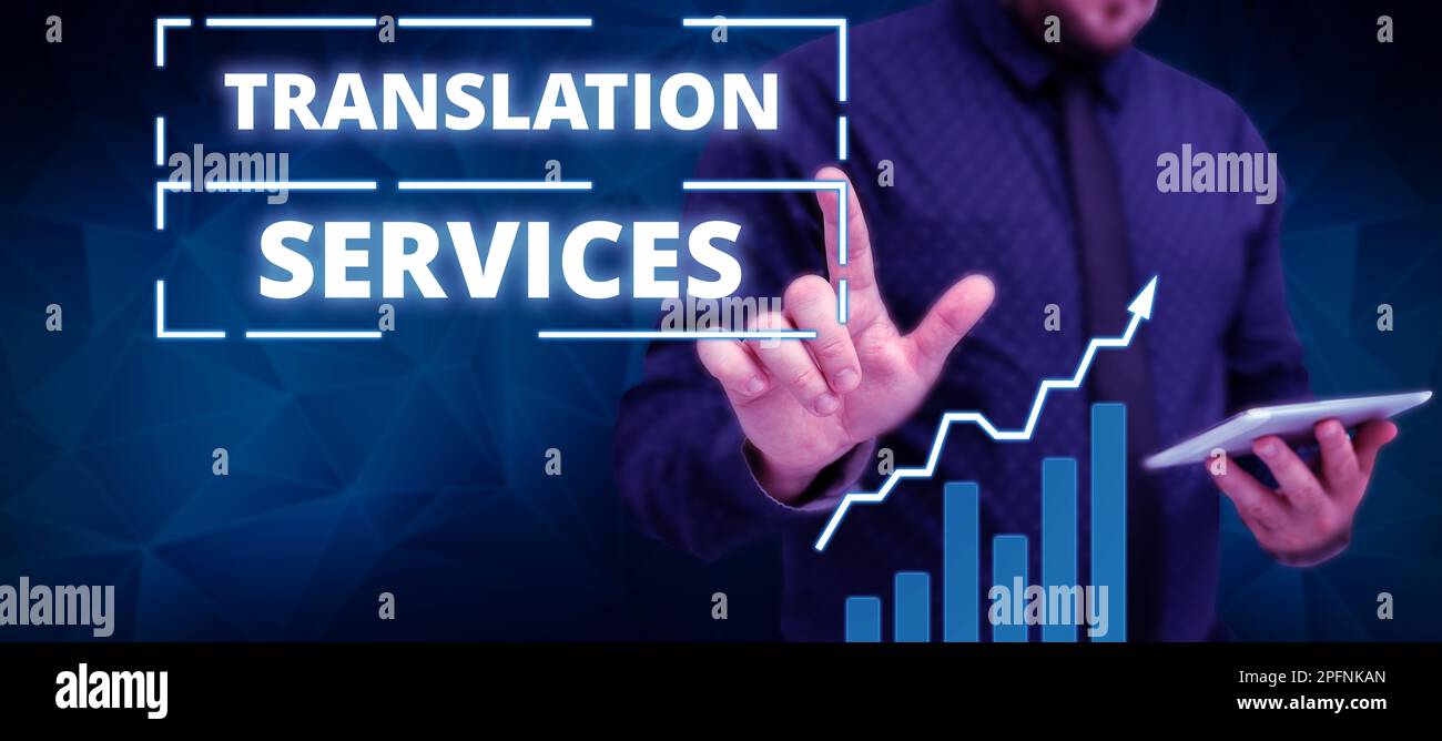 Légende de texte présentant les services de traduction. Organisation de présentation de l'entreprise qui fournit des personnes pour traduire la parole Banque D'Images