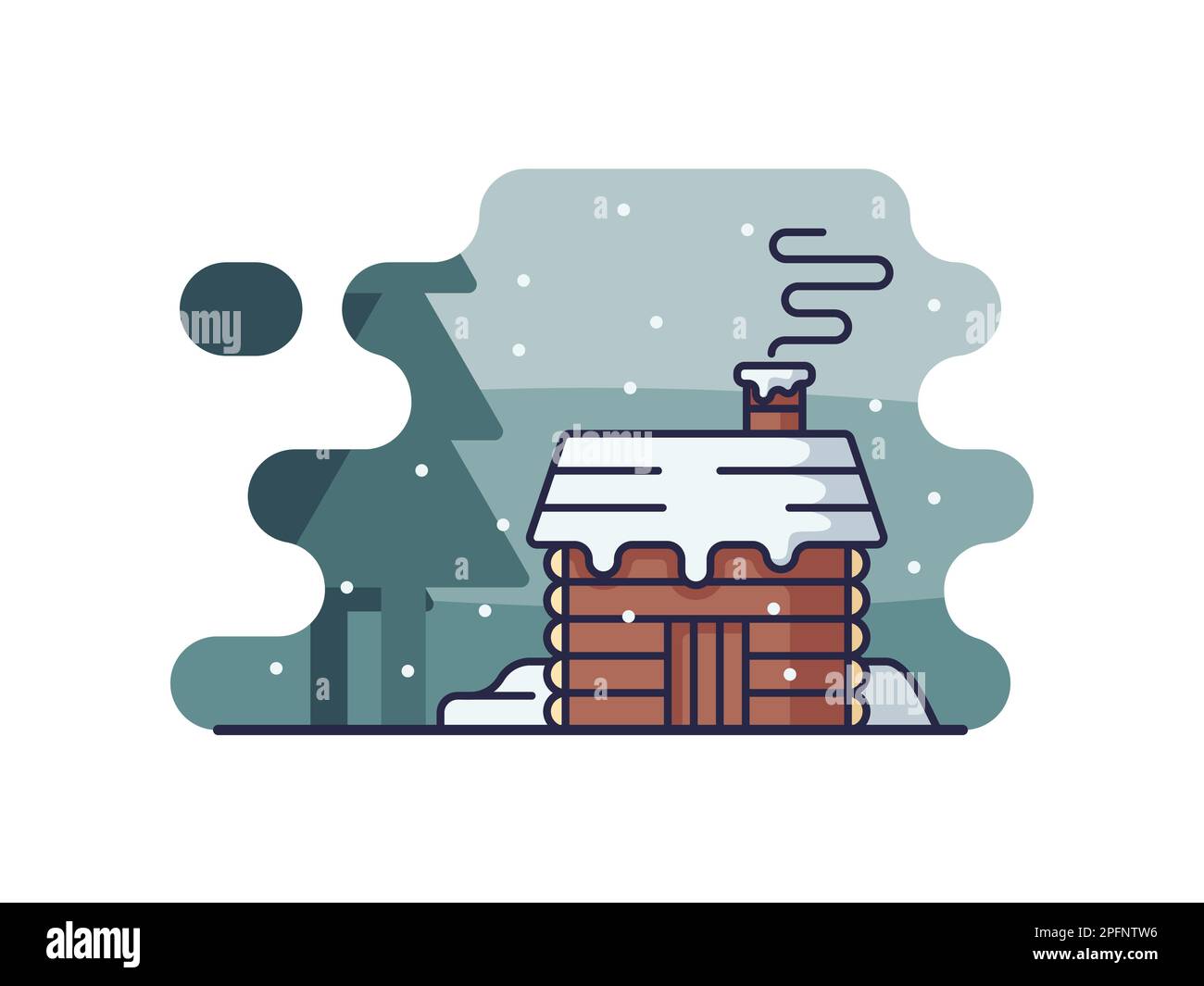Cartoon de maison en bois d'hiver isolé sur un fond blanc. Conception d'illustrations vectorielles. Illustration de Vecteur