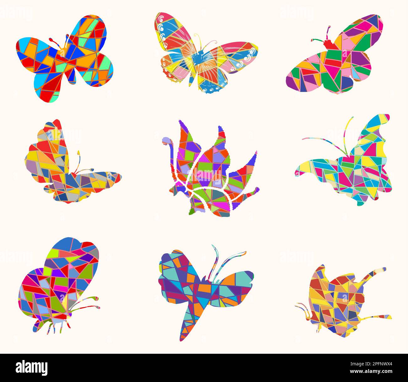 Ensemble de papillons en verre à motif mosaïque Illustration de Vecteur