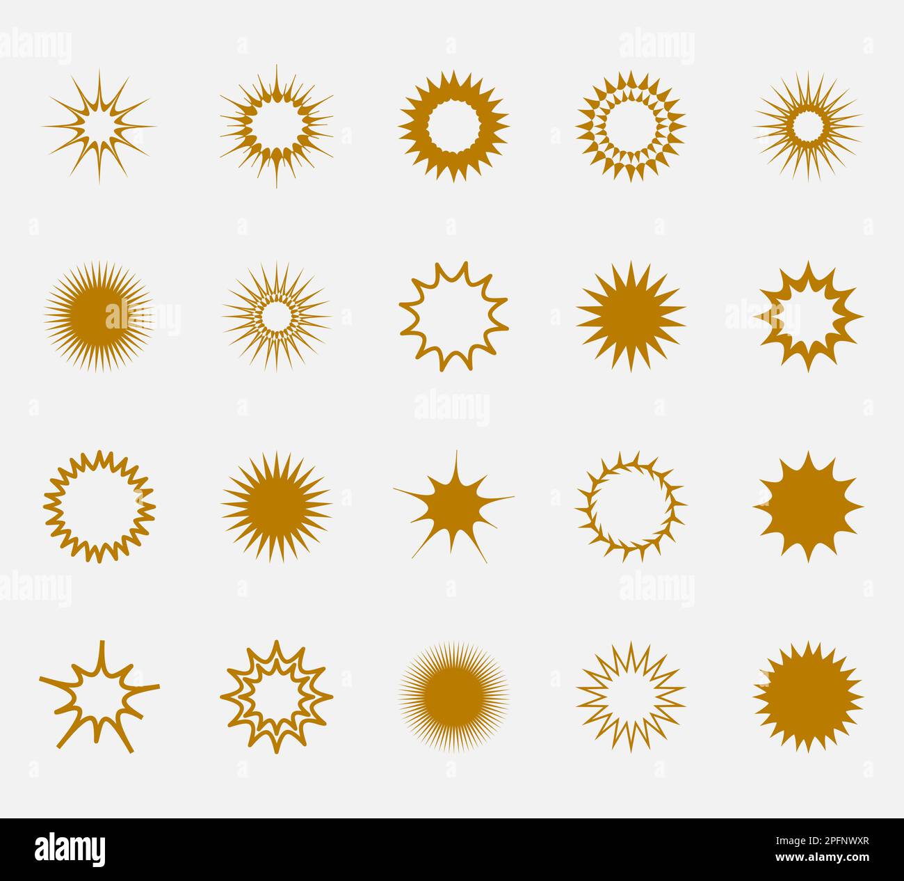 Collection Gold Sun Icons et Sunburst. Illustration vectorielle isolée sur fond blanc. Panneau de temps chaud Illustration de Vecteur