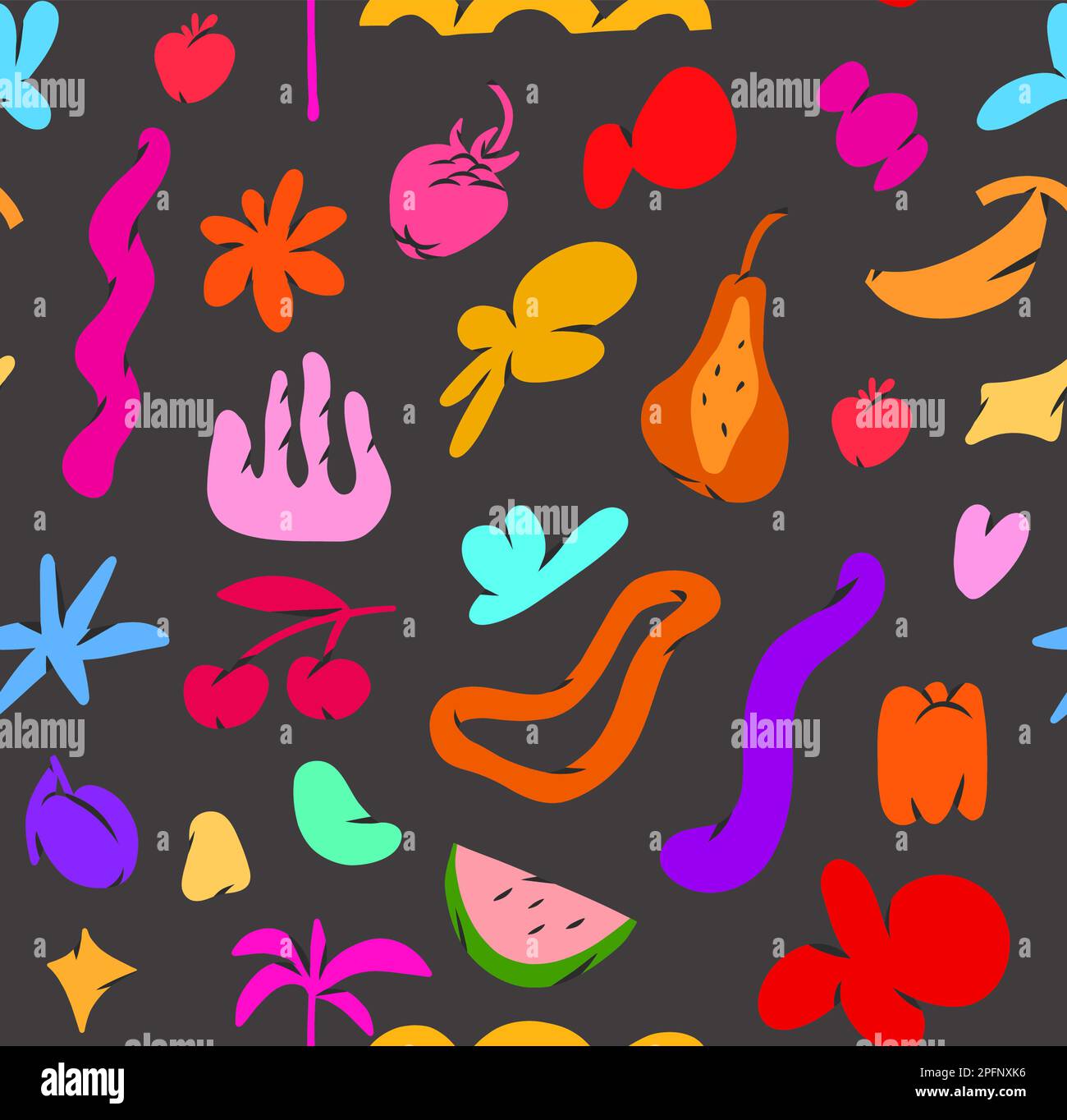 Dessin à la main vecteur abstrait simple art contemporain sans couture motif, dessin animé créatif décoration formes rétro, formes, et les objets doodle, le design de brutalisme Illustration de Vecteur