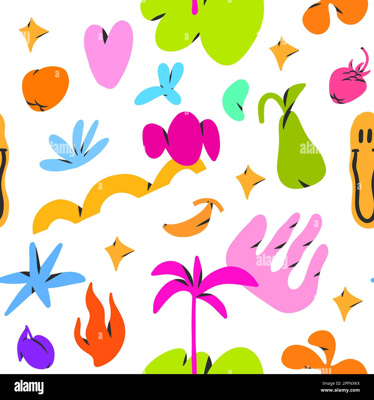 Dessin à la main vecteur abstrait simple art contemporain sans couture motif, dessin animé créatif décoration formes rétro, formes, et les objets doodle, le design de brutalisme Illustration de Vecteur