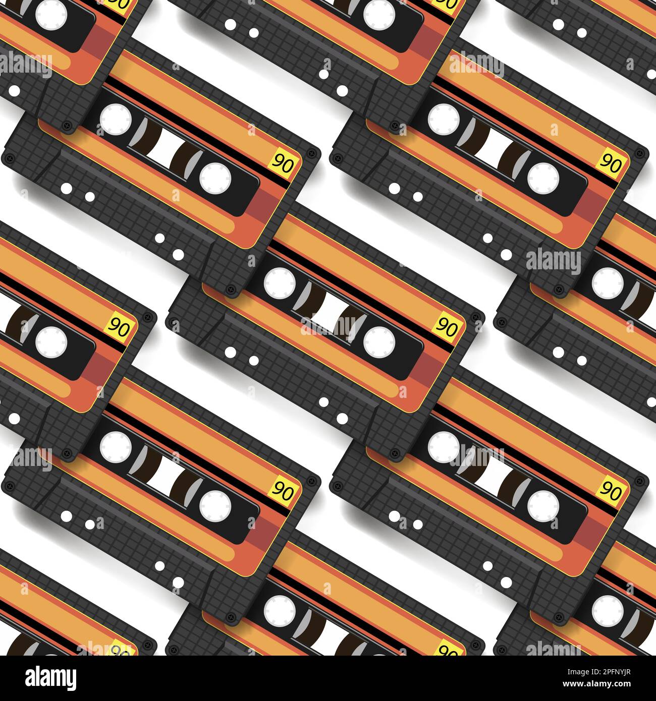 Illustration plate d'une cassette vidéo ou d'une cassette de musique vintage. Motif sans couture Illustration de Vecteur