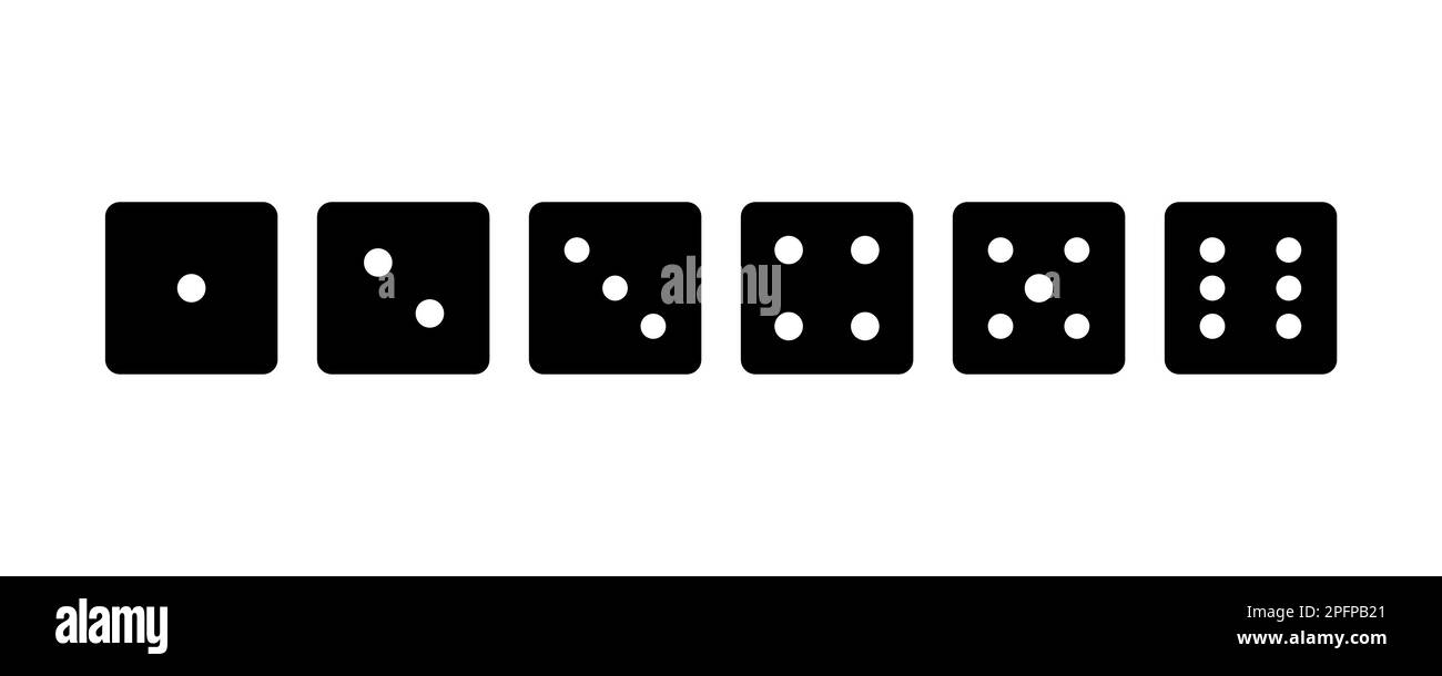 Jeu de dés isolé sur fond blanc. Ensemble de dés de un à six en forme plate et linéaire Illustration de Vecteur