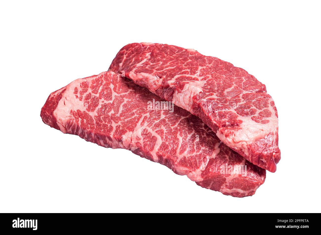 Viande de bœuf de Denver crue Steak. Isolé sur fond blanc Banque D'Images