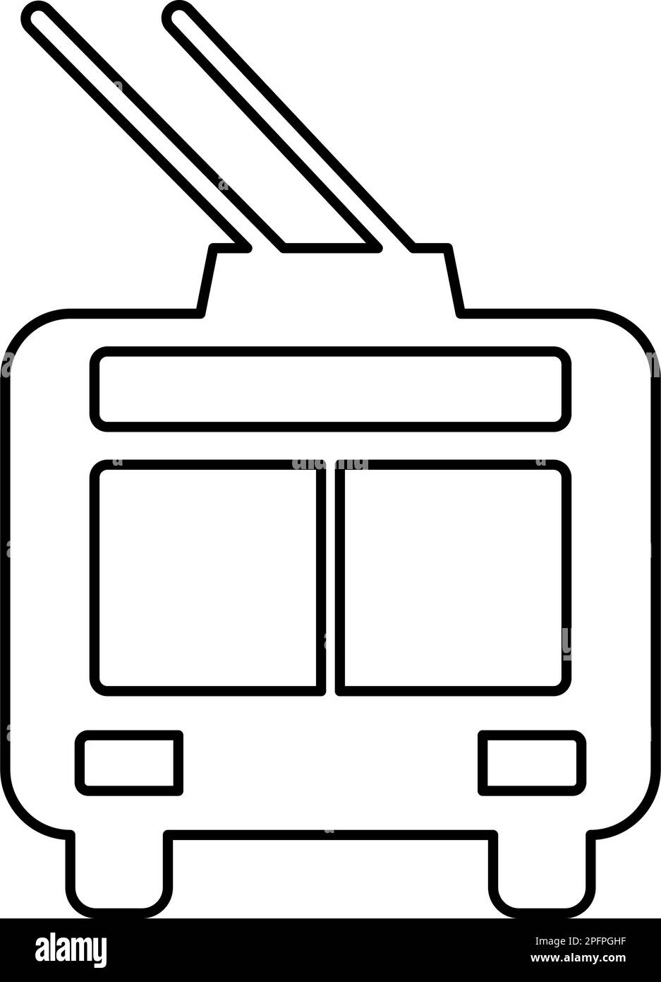 Trolleybus électrique transport urbain transport public urbain trolley bus contour ligne icône noir couleur vecteur illustration image mince plat Illustration de Vecteur