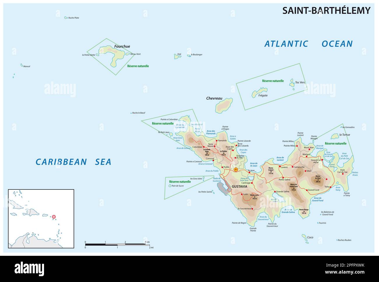 Carte de l'île des Antilles dans les territoires français d'outre-mer de Saint-Barthélemy Banque D'Images