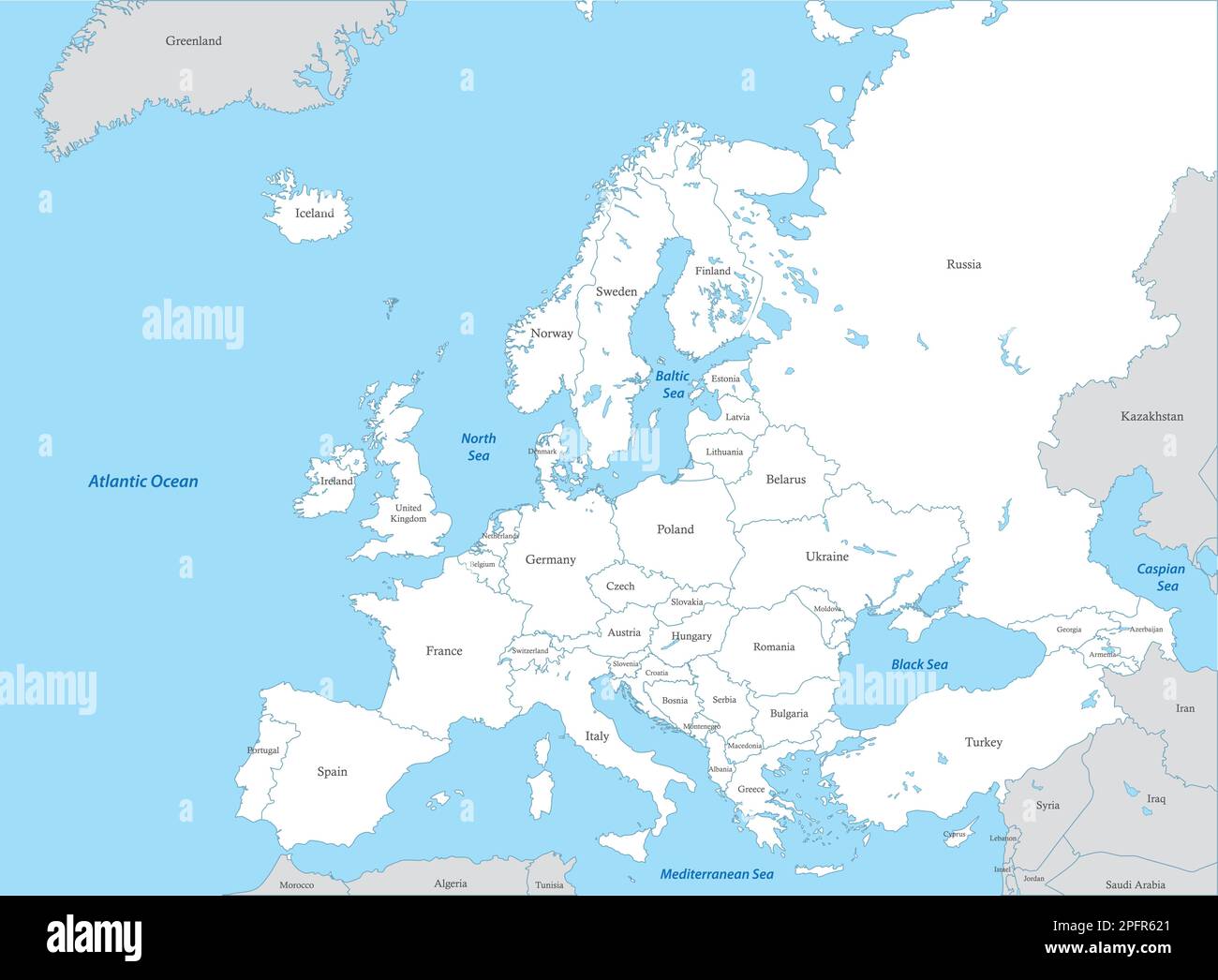 Carte politique de l'Europe aux frontières des régions. Illustration de Vecteur