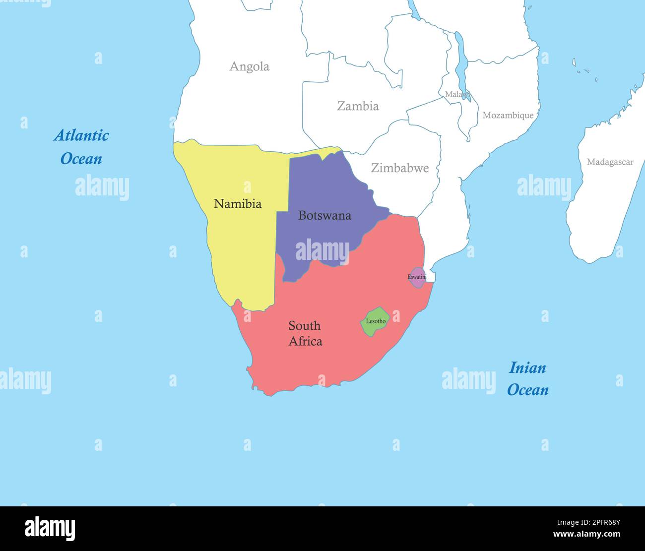 Carte couleur politique de l'Afrique australe avec frontières des États. Illustration de Vecteur