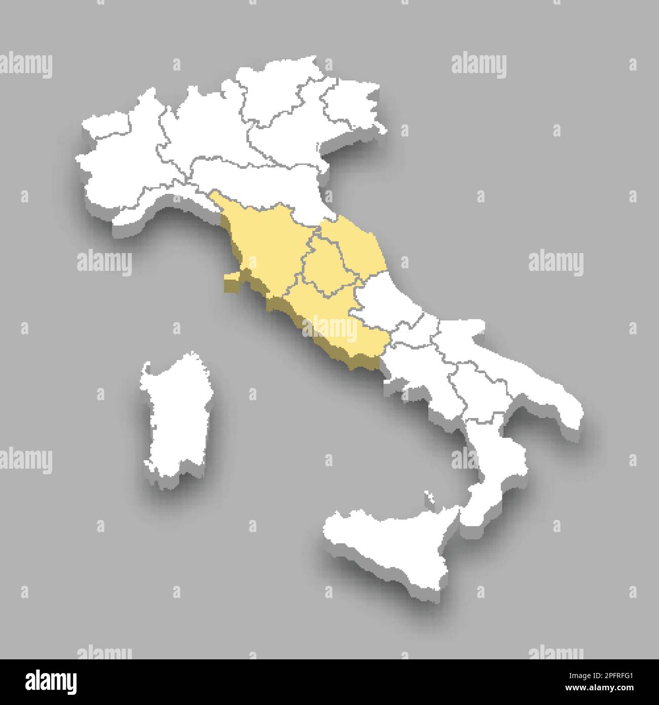 Région du centre emplacement dans l'Italie 3D carte isométrique Illustration de Vecteur