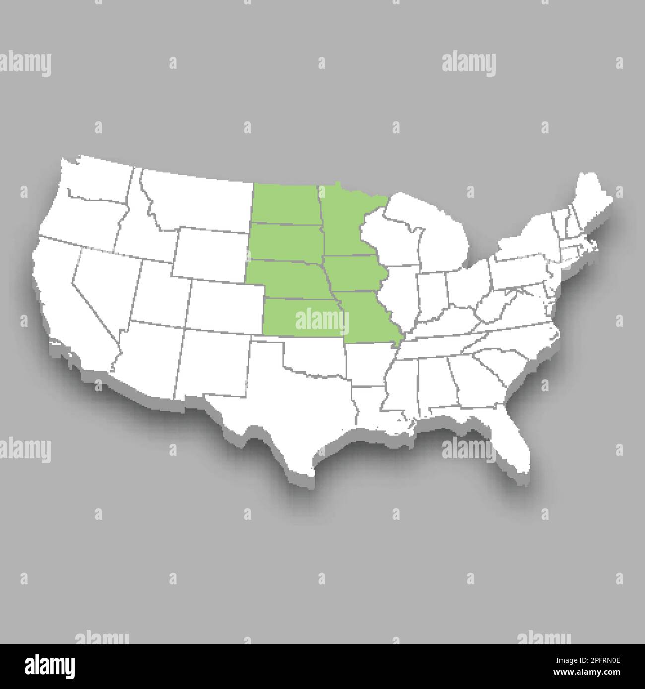 Ouest Nord Centre emplacement de la division dans les États-Unis 3D carte isométrique Illustration de Vecteur