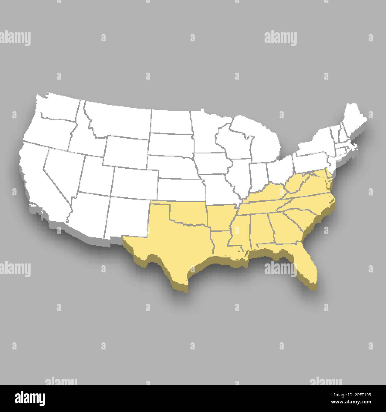 Région du Sud dans la carte isométrique des États-Unis 3D Illustration de Vecteur