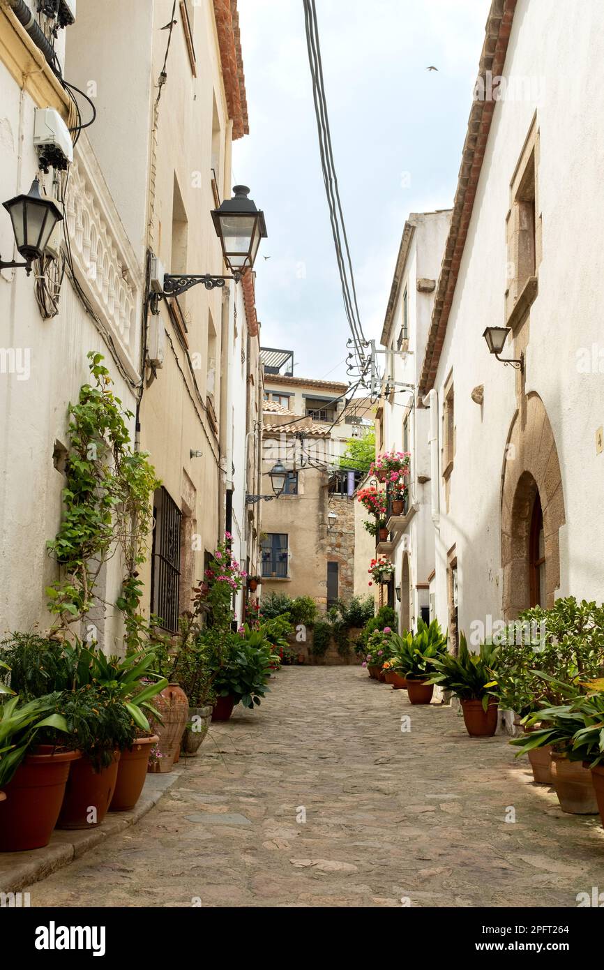 Les ruelles étroites de Tossa de Mar, en Espagne, mènent à des cours cachées et des places pittoresques. Banque D'Images