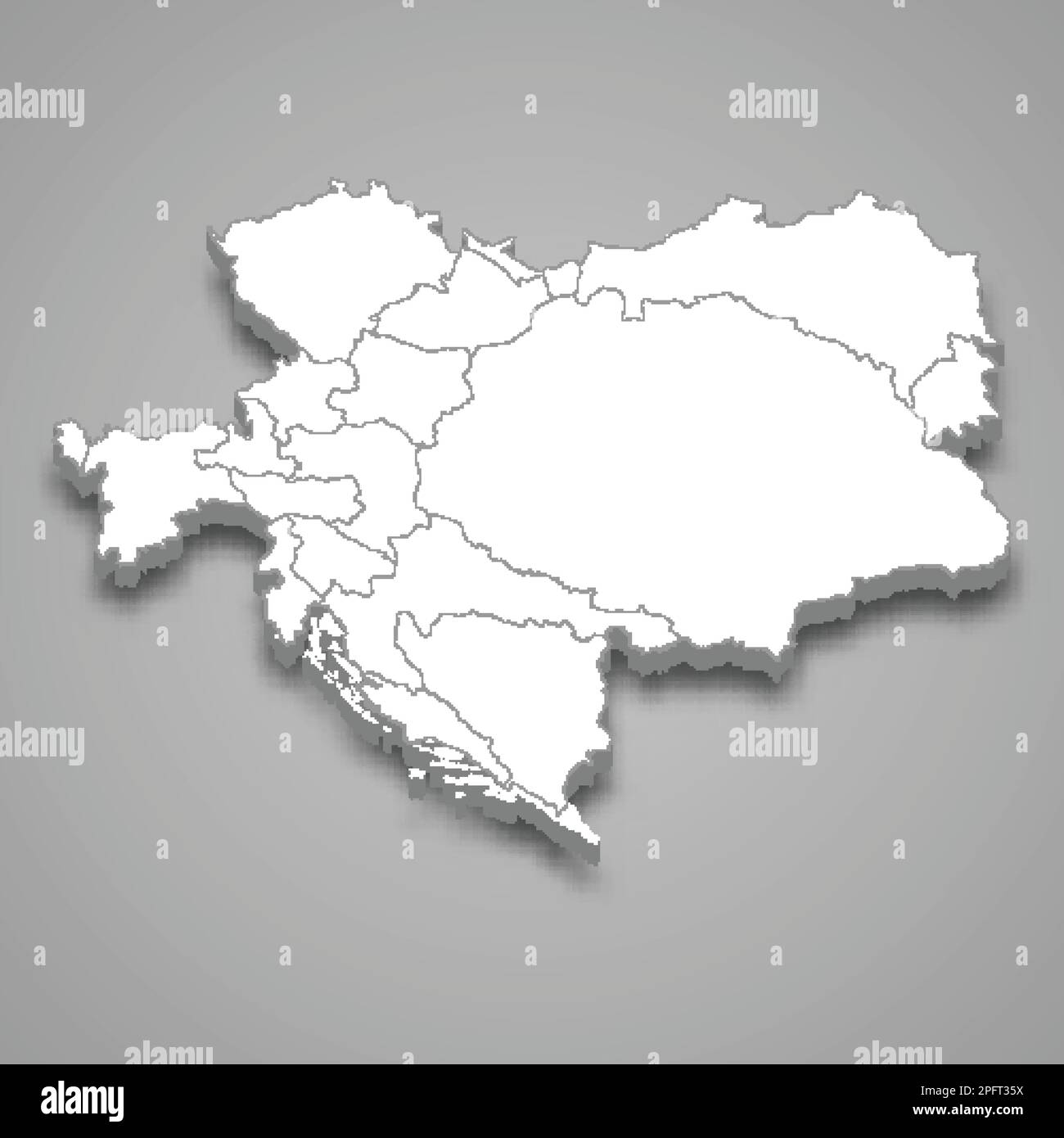 3D carte isométrique de l'Autriche-Hongrie isolée à l'ombre, ancien état Illustration de Vecteur