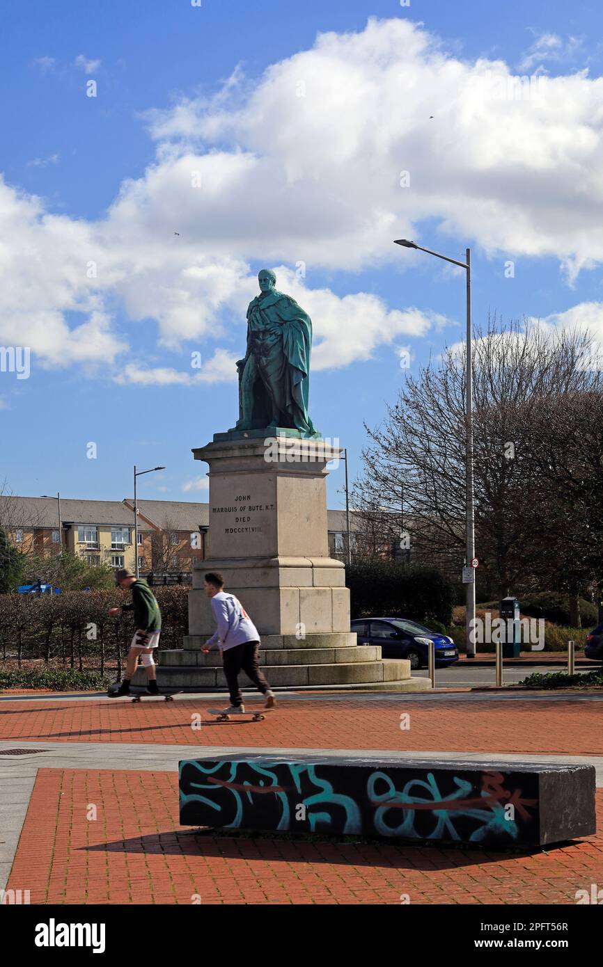 Statue de 2nd marquis (marquis) de Bute, John Crichton Stuart, K.T. Mort 1848. 7th comte de Dumfries. Vue sur la place Callaghan Cardiff.Mars 2023 Banque D'Images