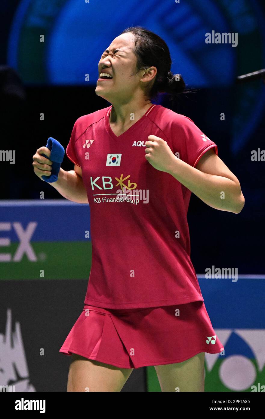 Utilita Arena, Birmingham, Royaume-Uni. 18th mars 2023. 2023 YONEX All England Open Badminton Championships, semi-finales Day 5; TAI Tzu Ying of Chinese Taipei versus AN se Young of Korea dans le match semi-final Womens Singles, UN se Young de Corée célèbre la victoire après un troisième jeu serré Credit: Action plus Sports/Alay Live News Banque D'Images