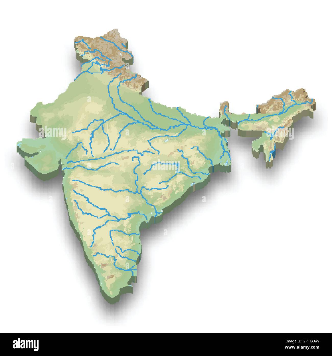 3D carte isométrique de relief de l'Inde avec ombre Illustration de Vecteur