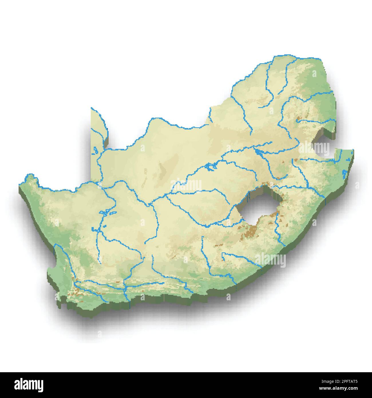 3D carte isométrique de relief de l'Afrique du Sud avec ombre Illustration de Vecteur
