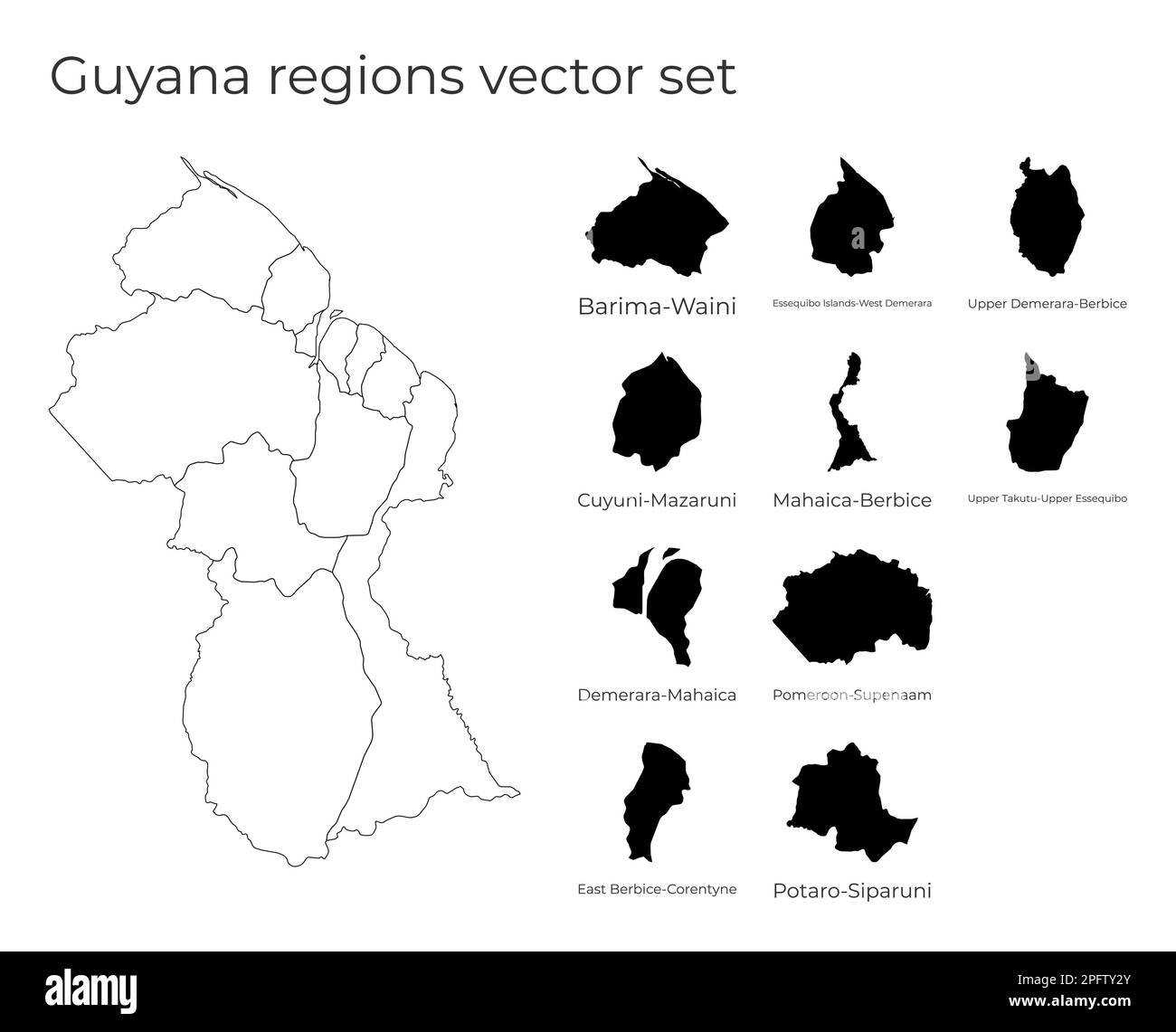 Carte Guyane avec les formes des régions. Carte vectorielle vierge du pays avec les régions. Frontières du pays pour votre infographie. Illustration vectorielle. Illustration de Vecteur