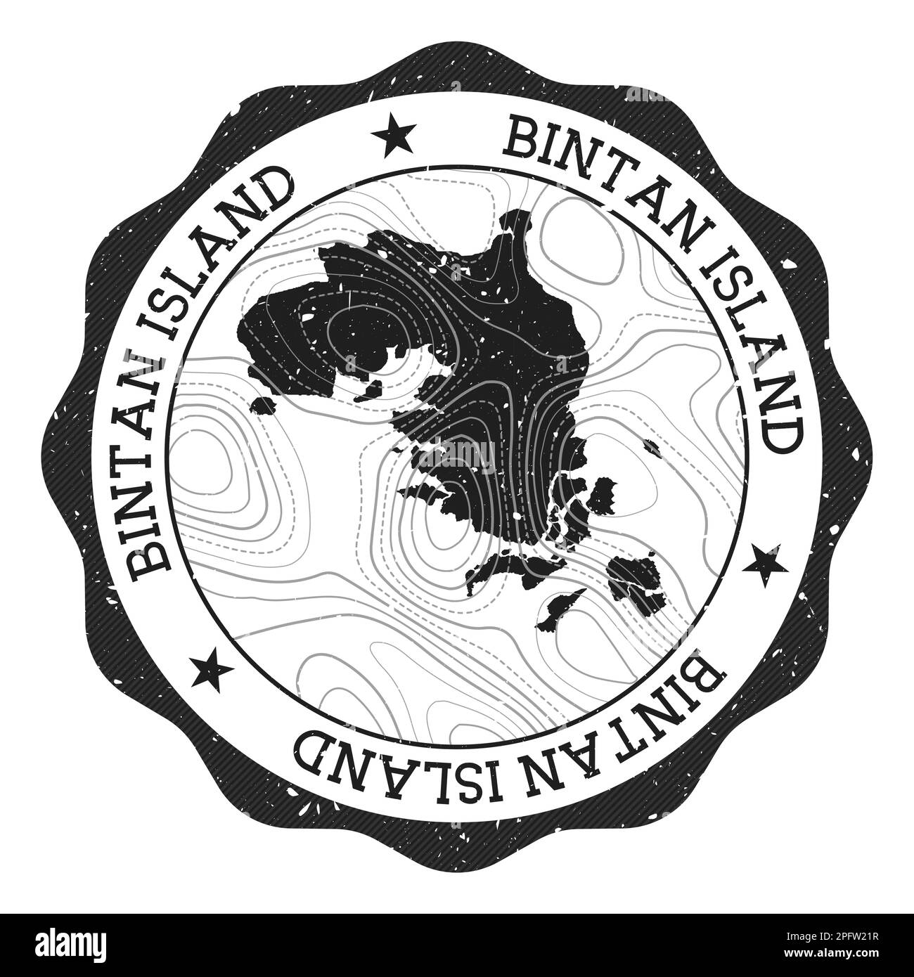 Timbre extérieur de Bintan Island. Autocollant rond avec carte avec isolines topographiques. Illustration vectorielle. Illustration de Vecteur