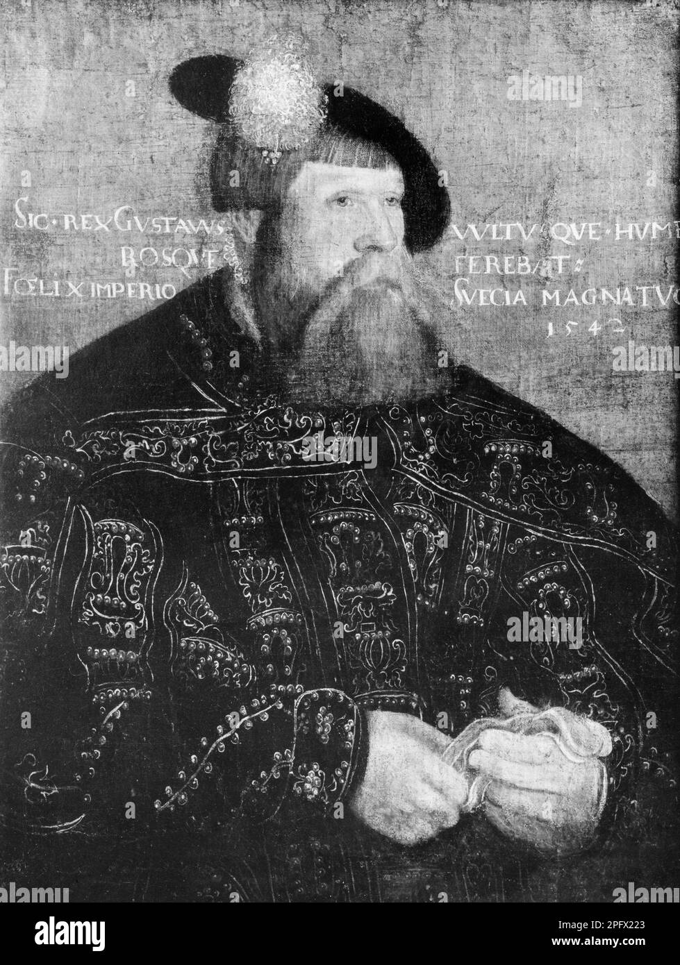 Gustav Vasa, Gustav Eriksson. 12 mai 1496 - 29 septembre 1560. Roi Gustav I de Suède de la famille noble Vasa. photo noir et blanc d'un tableau fait 1542 de lui par Jakob Binck (1485-1568) Banque D'Images