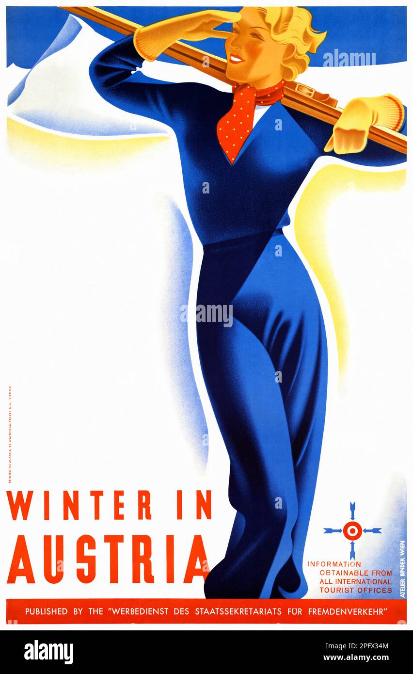 Hiver en Autriche par Joseph Binder (1898-1972). Publié en 1930. Banque D'Images