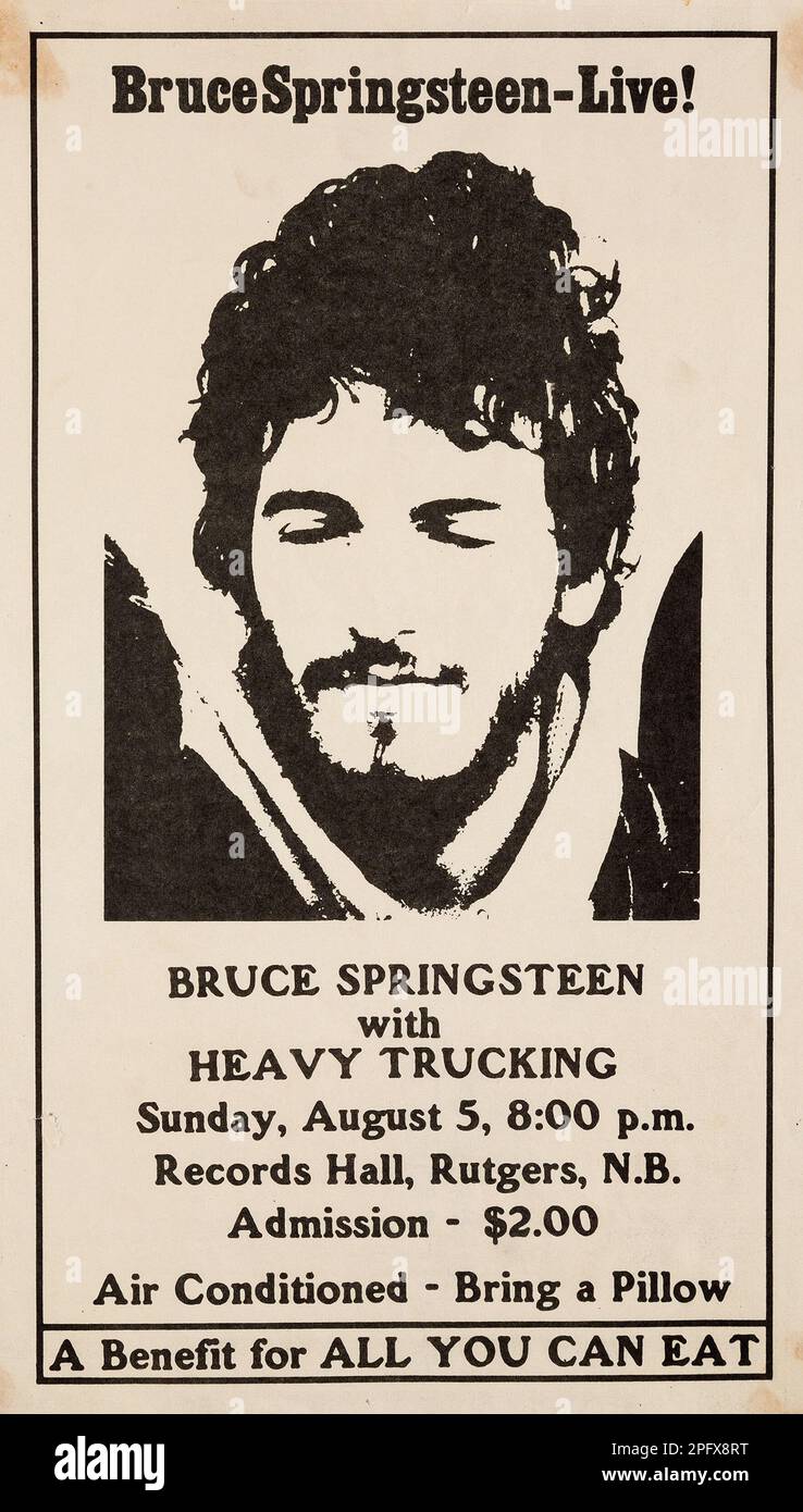Bruce Springsteen avec Heavy Trucking 1973 Rutgers : affiche de concert d'époque du New Jersey Banque D'Images Bruce Springsteen avec Heavy Trucking 1973 Rutgers : affiche de concert d'époque du New Jersey Banque D'Images