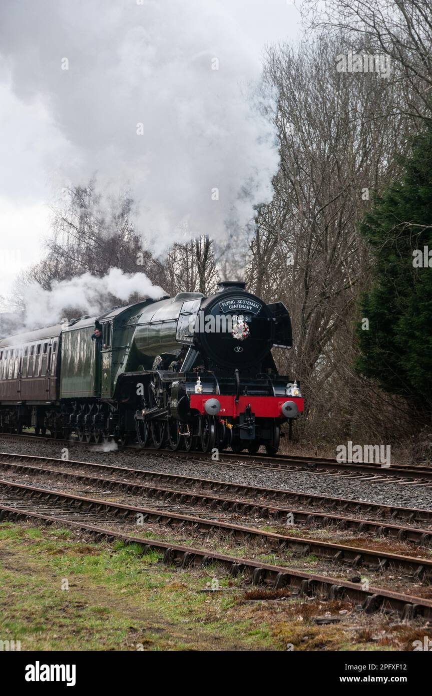 Autour du Royaume-Uni - le Flying Scotsman fêtera son centenaire en 2023, en passant par Ramsbottom sur le chemin de fer East Lancashire, Banque D'Images