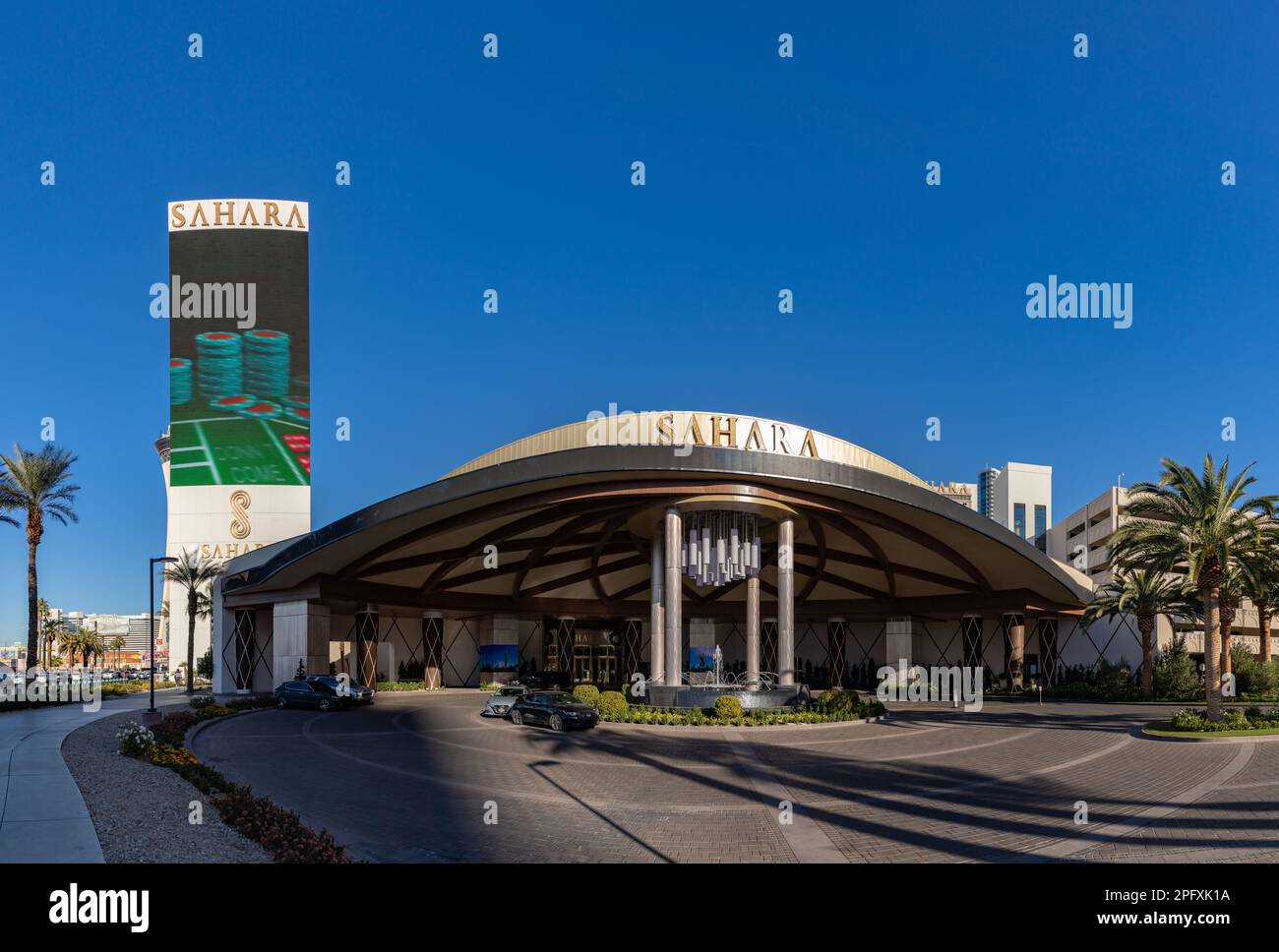 Une photo du SAHARA Las Vegas à son entrée principale. Banque D'Images
