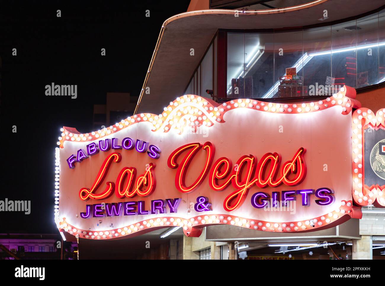 Une photo du néon dans une boutique de souvenirs de Las Vegas. Banque D'Images