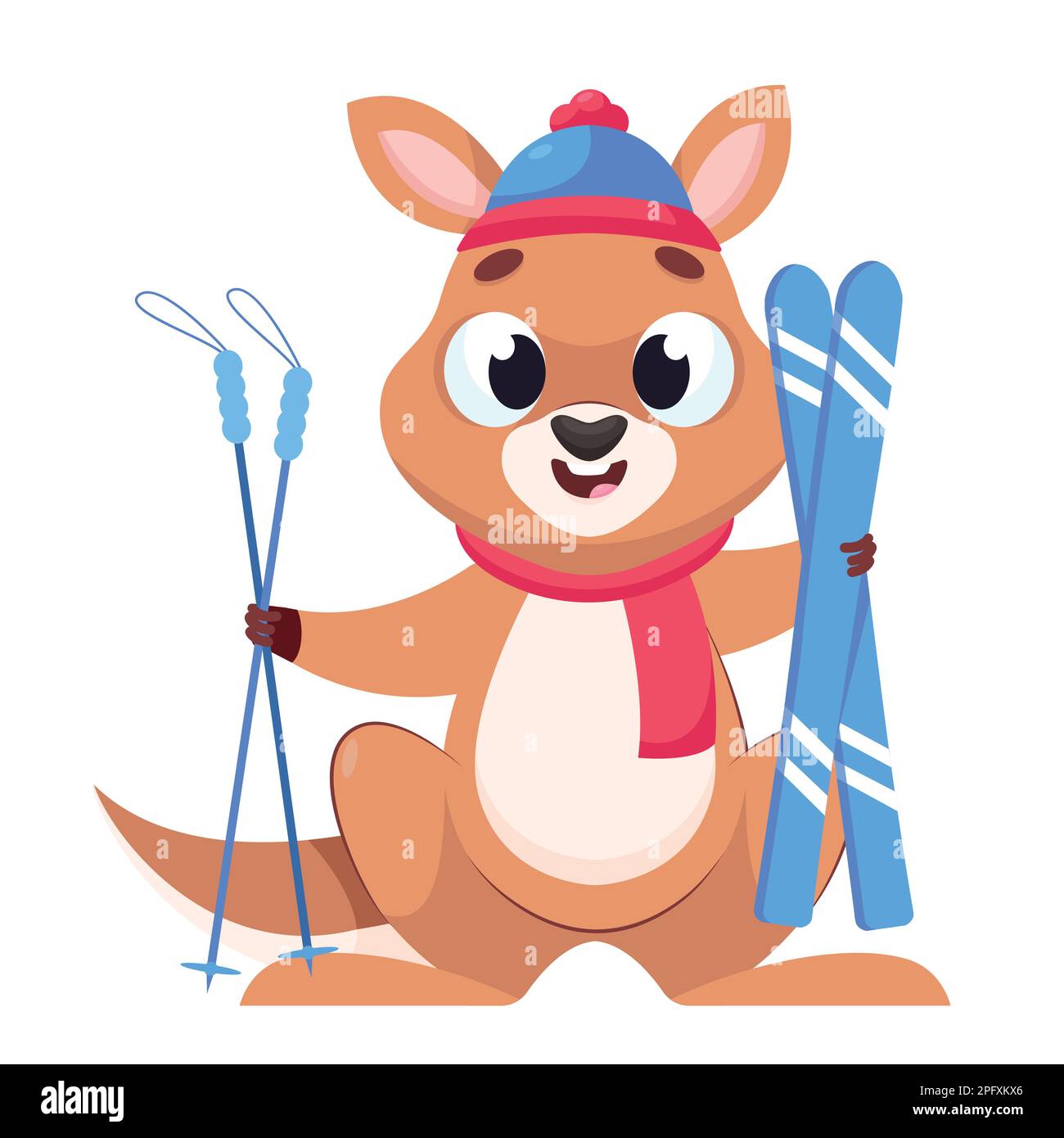 Kangaroo tenant des skis et des bâtons dessin animé illustration vectorielle Illustration de Vecteur