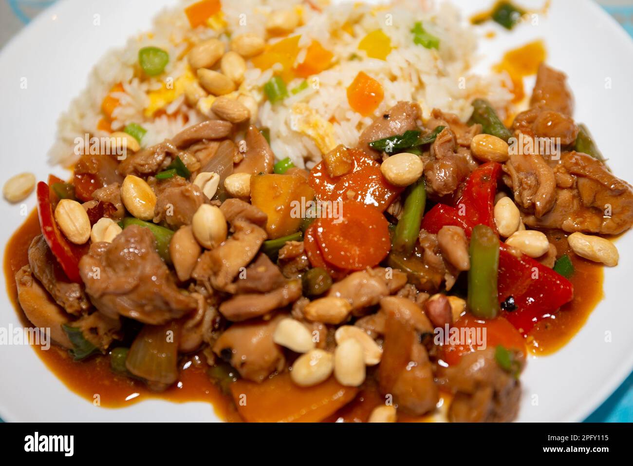 Poulet à carreaux orientaux, cuisine chinoise traditionnelle Banque D'Images