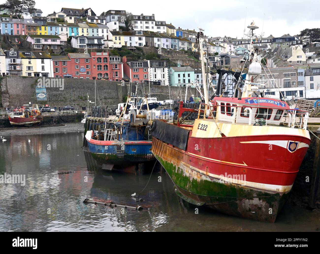 Bateaux de pêche à Brixham Harbour, Brixham, Devon, Angleterre, Royaume-Uni. Banque D'Images