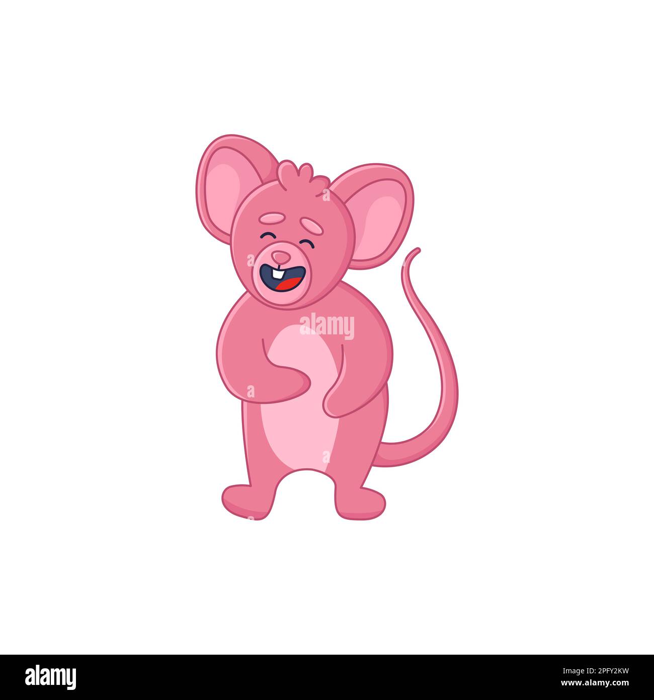Adorable souris rose personnage de dessin animé autocollant rire Illustration de Vecteur