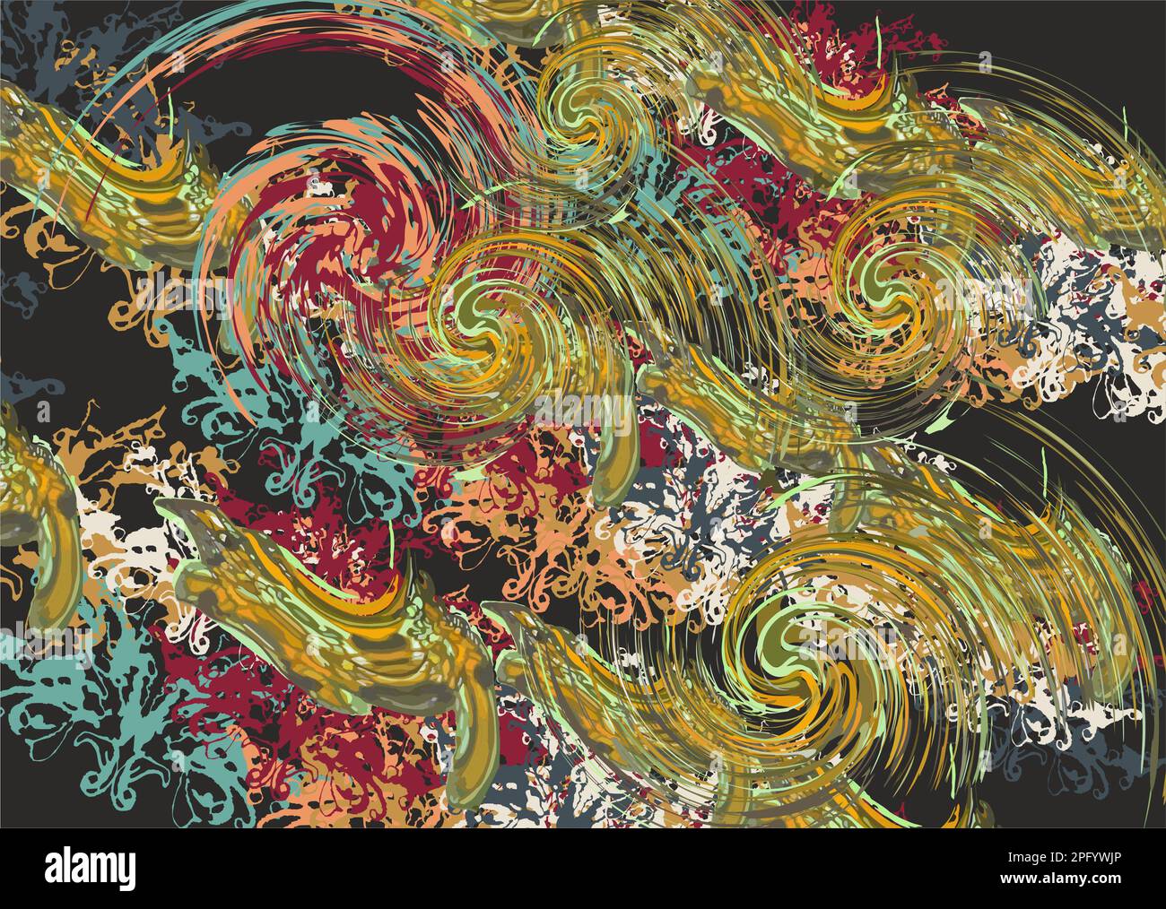 Arrière-plan abstrait avec éléments en spirale et en forme de papillon. Motif rythmique en forme de papillon et de vortex pour les imprimés, les affiches et les vacances Banque D'Images