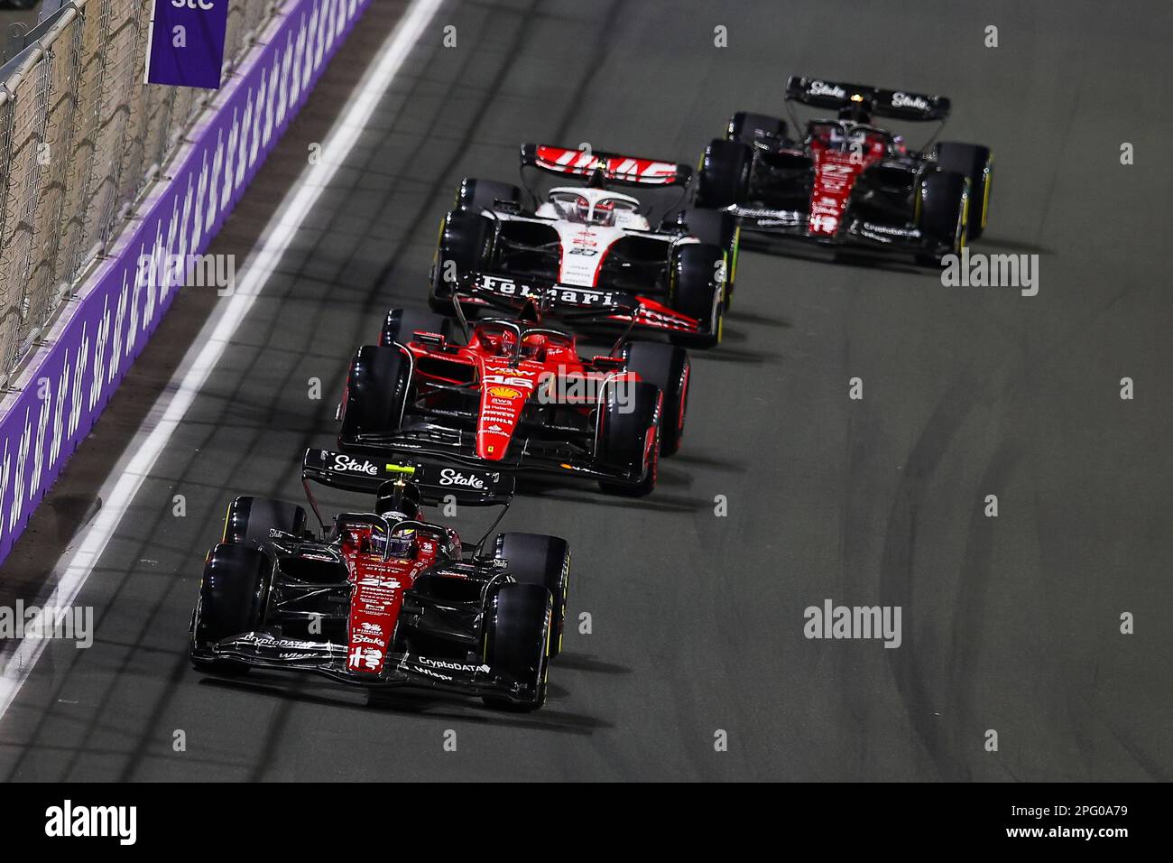 Djeddah, Arabie Saoudite. 19th mars 2023. #24 Guanyu Zhou (CHN, Alfa Romeo F1 Team Stake), #16 Charles Leclerc (MCO, Scuderia Ferrari), #20 Kevin Magnussen (DNK, MoneyGram Haas F1 Team), Grand Prix d'Arabie Saoudite F1 au circuit de la corniche de Jeddah sur 19 mars 2023 à Jeddah, Arabie Saoudite. (Photo par HIGH TWO) Credit: dpa/Alay Live News Banque D'Images