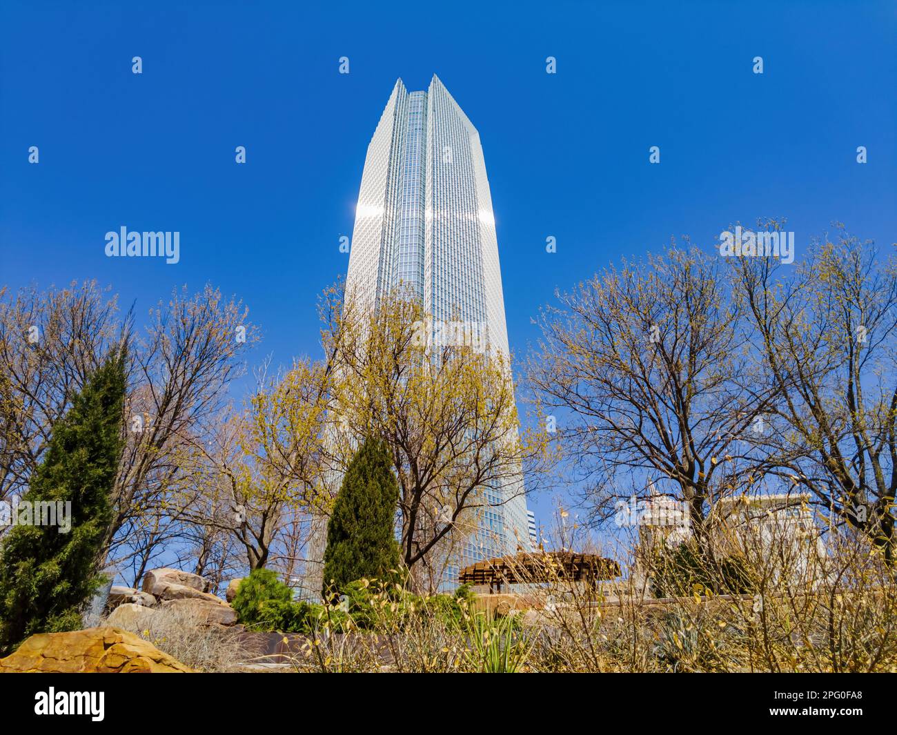Vue imprenable sur la ville depuis les jardins botaniques Myriad de l'Oklahoma Banque D'Images