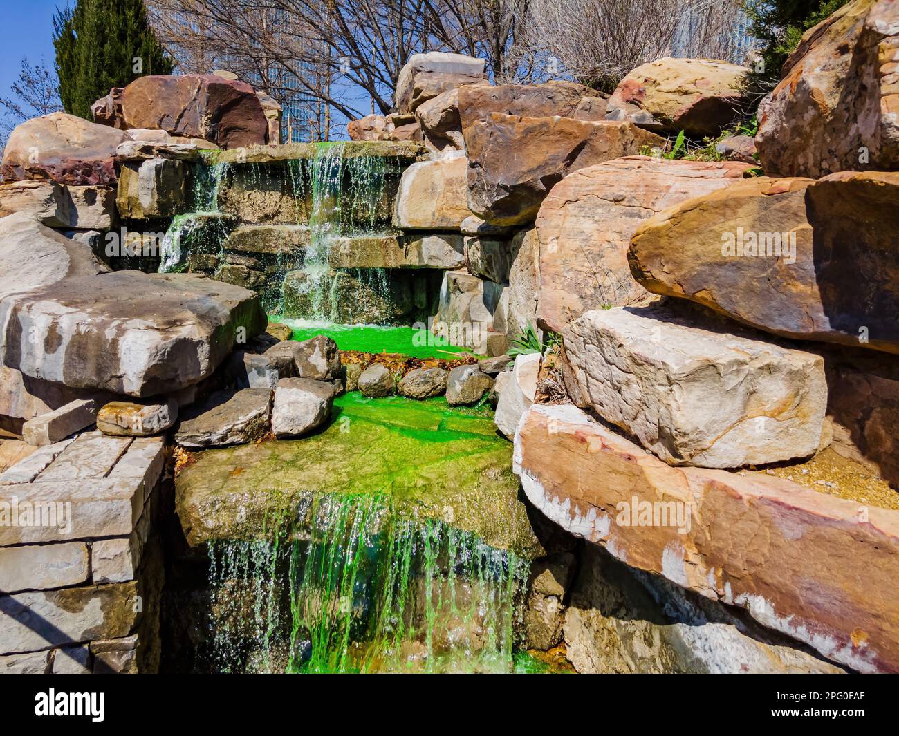 Vue ensoleillée sur les jardins botaniques de Myriad pendant St. Patrick's Day à Oklahoma Banque D'Images