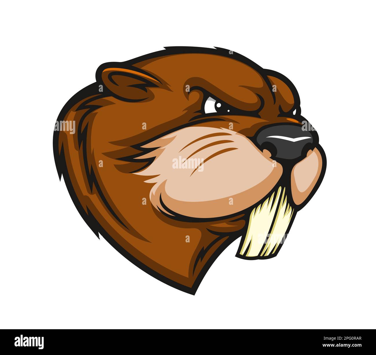 Personnage de dessin animé de tête de mascotte ou de personnage d'animal, d'université de sport ou d'équipe d'école icône de vecteur. La ligue de baseball ou le club de football signe de castor en colère avec t Illustration de Vecteur