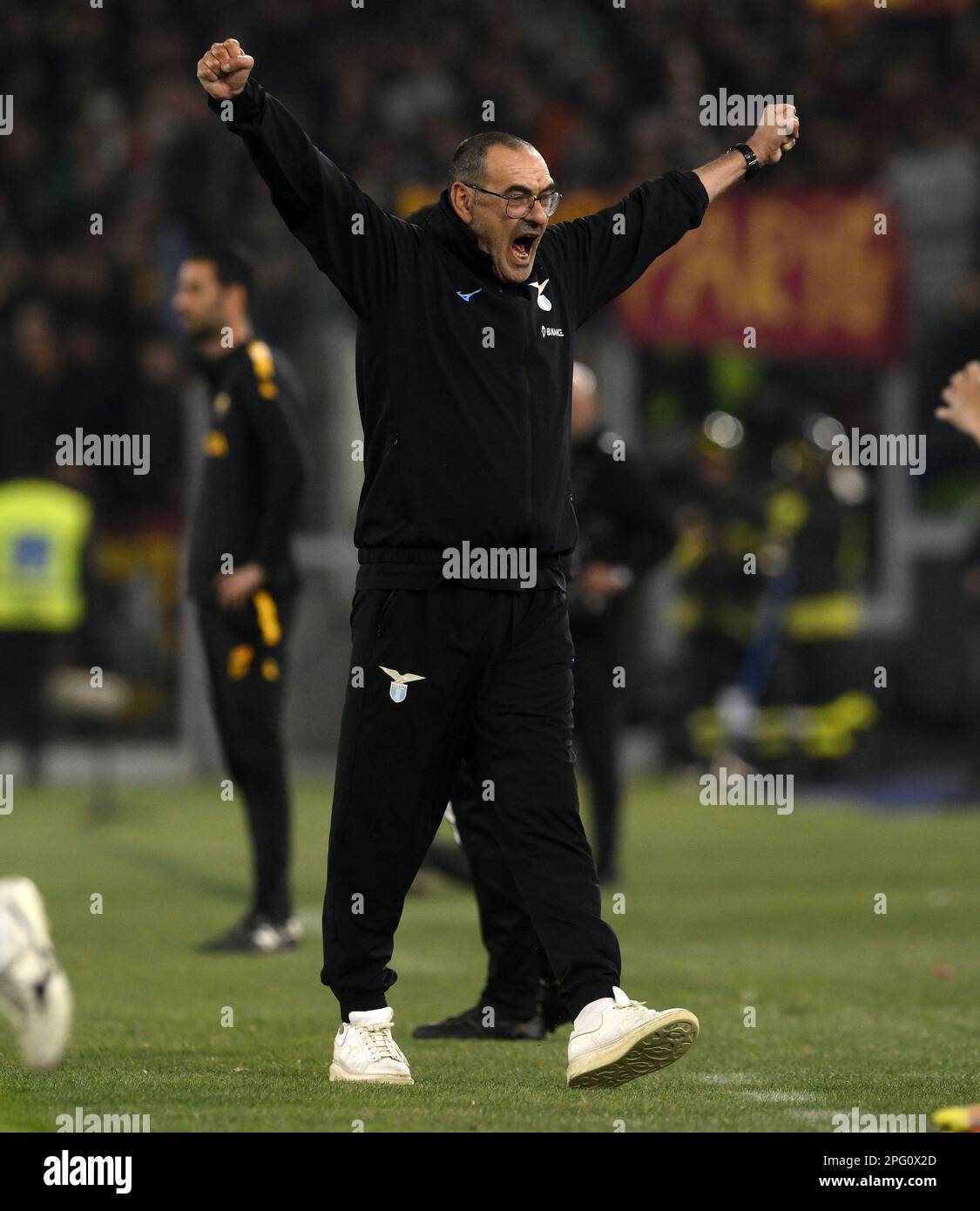 Rome, Italie. 19th mars 2023. L'entraîneur-chef du Latium, Maurizio Sarri gestes lors d'un match de football entre le Latium et Rome à Rome, Italie, 19 mars 2023. Credit: Augusto Casasoli/Xinhua/Alamy Live News Banque D'Images