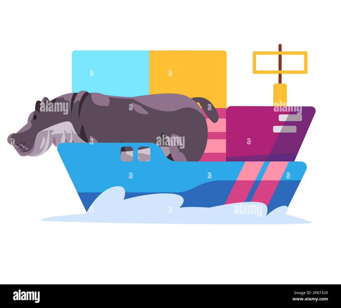 Hippo hippopotamus dessin animé voyage animal en bateau voile bateau caractère coloré mer aventure voyage marin Illustration de Vecteur