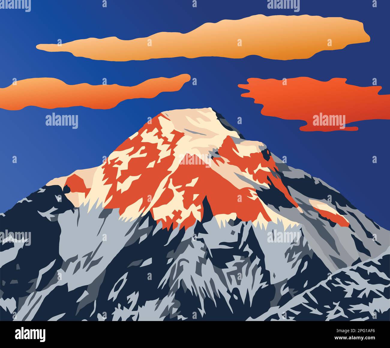 Soir sommet de montagne du mont Dhaulagiri vecteur illustration logo, Népal Himalaya montagnes Illustration de Vecteur