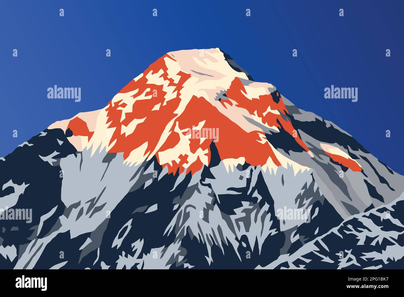 Soir sommet de montagne du mont Dhaulagiri vecteur illustration logo, Népal Himalaya montagnes Illustration de Vecteur