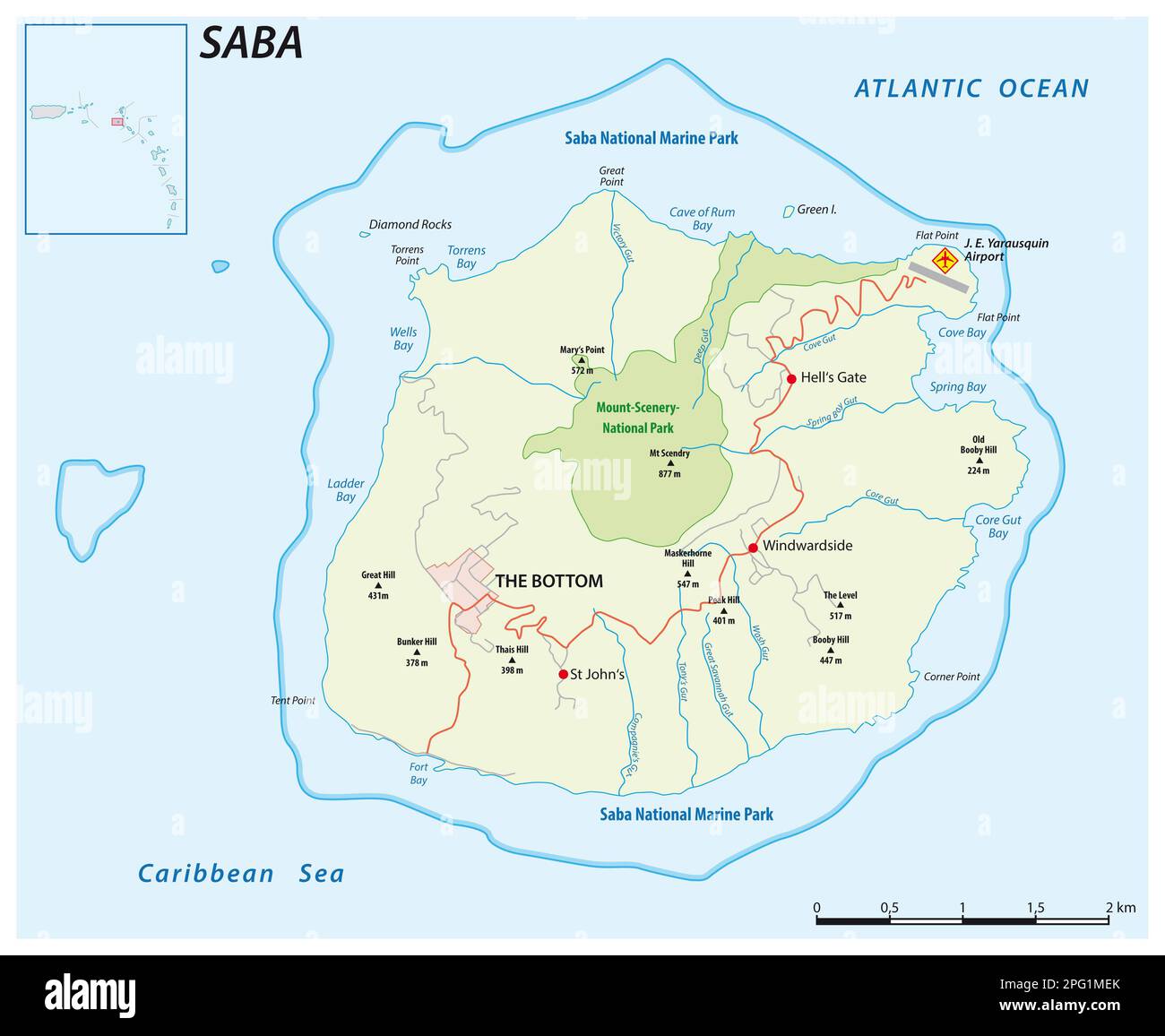 Carte vectorielle de l'île des Caraïbes de Saba Banque D'Images