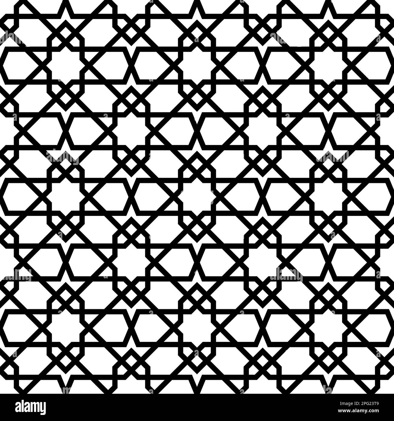 Décoration géométrique sans couture basée sur l'art islamique traditionnel noir et blanc. Excellent design pour le tissu, le textile, la couverture, le papier d'emballage, l'arrière-plan. Illustration de Vecteur