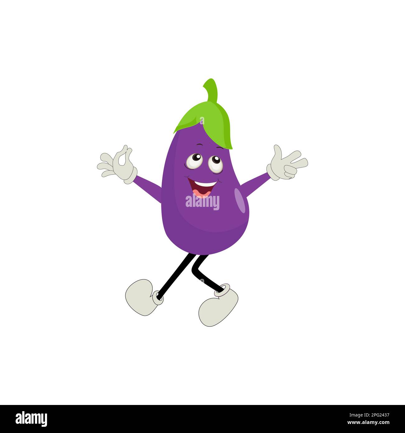 Illustration vectorielle de joli motif aubergines. Personnage de dessin animé d'aubergine plate. Motif de fruits aux aubergines violettes minimal pour les livres pour enfants Illustration de Vecteur