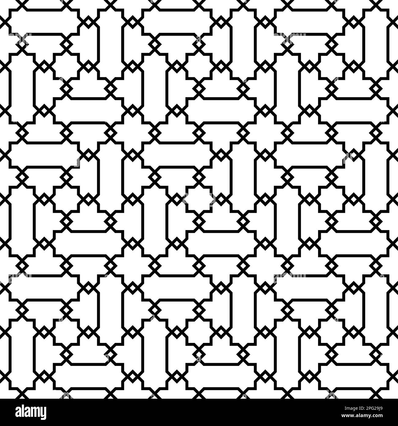 Décoration géométrique sans couture basée sur l'art islamique traditionnel noir et blanc. Excellent design pour le tissu, le textile, la couverture, le papier d'emballage, l'arrière-plan. Illustration de Vecteur