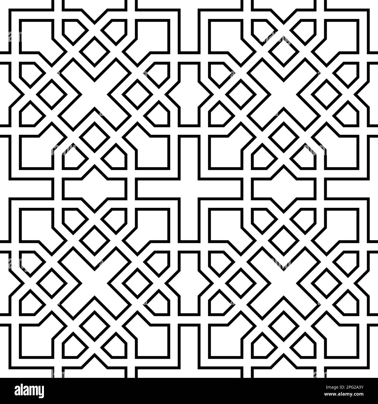 Décoration géométrique sans couture basée sur l'art islamique traditionnel noir et blanc. Excellent design pour le tissu, le textile, la couverture, le papier d'emballage, l'arrière-plan. Illustration de Vecteur