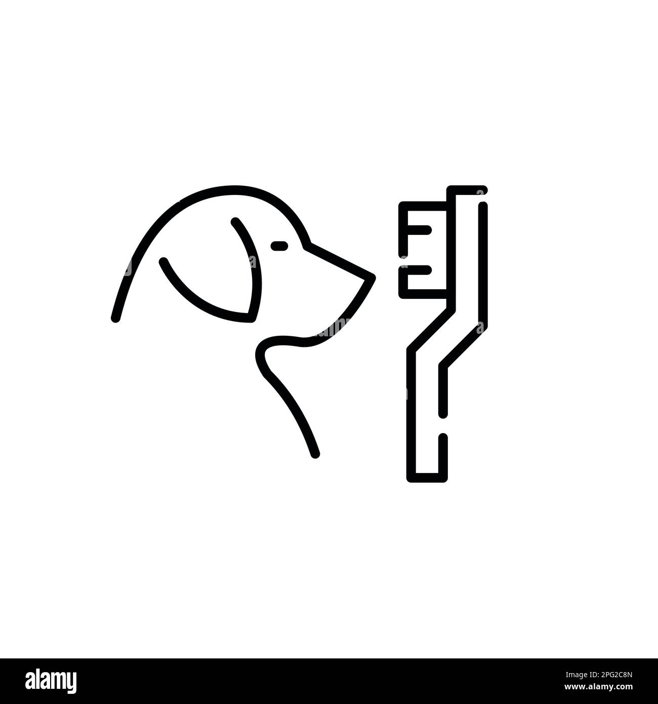 Chien et brosse à dents. Soins pour animaux de compagnie. Icône de ligne de contour pixel Perfect, modifiable Illustration de Vecteur