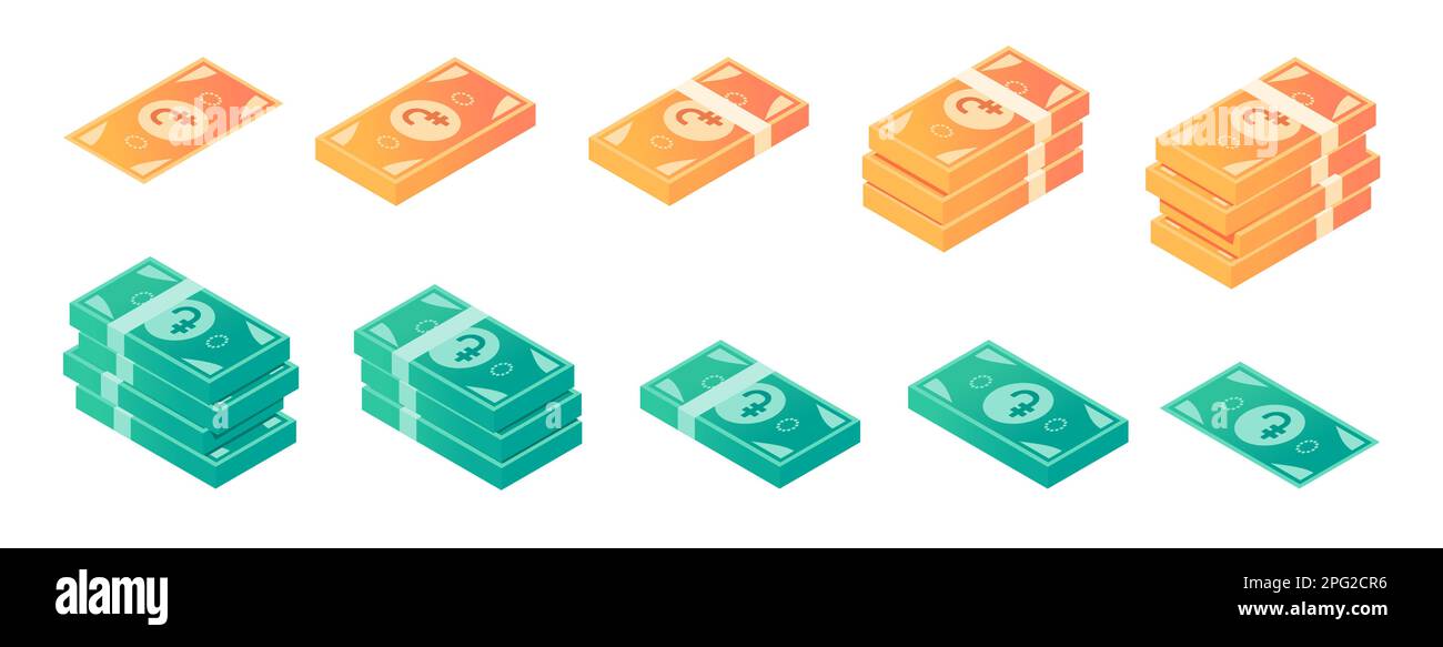Jeu d'icônes isométriques de note de banque DRAM arménienne Illustration de Vecteur